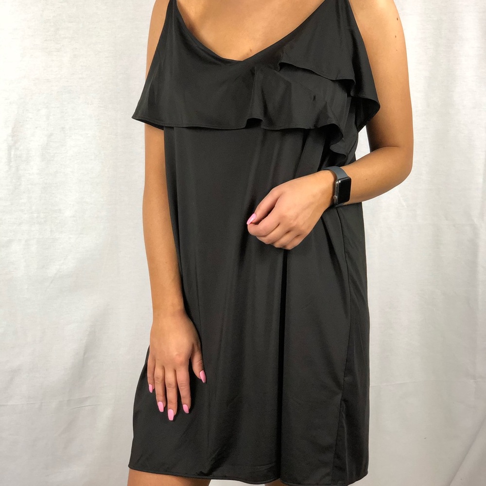 Silky black slip dress